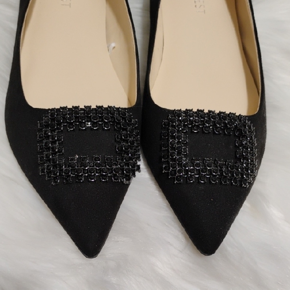 SALE! New Nine West Black Point Toe Embellished Flats Sleek Minimalist Design - Picture 5 of 16